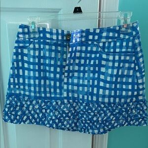 Lilly Pulitzer Blue and White Ruffled Mini Skirt